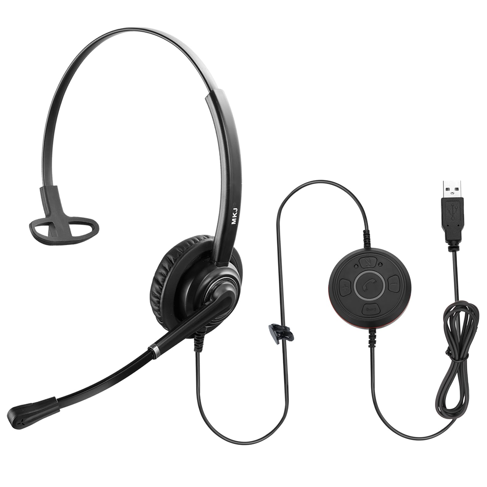MKJ USB Headset with Microphone Noise Canceling, Computer Headset for Call Centre, Wired Office Headphone for Laptop, Ms Teams, Zoom, Webex, Webinar, Conference