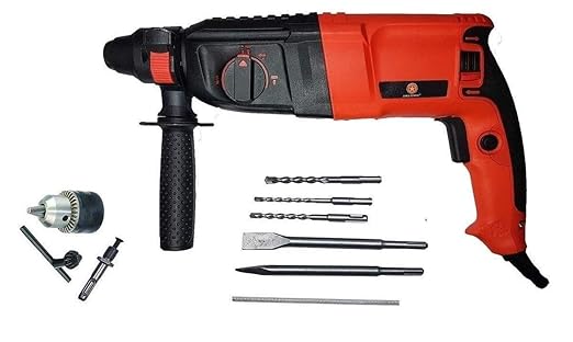 Inditrust Arka 900W 26mm 2-26 RE Reversible Rotary Hammer Drill machine SDS Plus with 3 Modes 3 Hammers Bits 2 Chisels (Red)