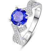Psiroy Delicate Knot Promise Rings for Her, 925 Sterling Silver Plated Simulated Blue Sapphire Engagement CZ Wedding Rings for Women