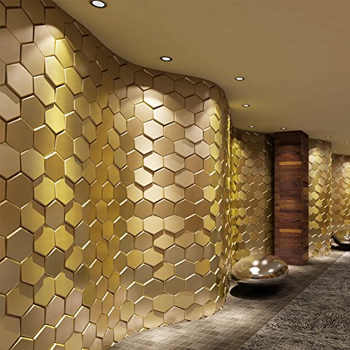 Art3d 20Pieces Decorative 3D Wall Panels Faux Leather Tile, Golden