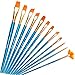 TAMEHOM 2 Piece Golden Synthetic Hair, Short Wooden Handle Artist Brushes for Acrylic, Oil, Watercolor Painting, Blue