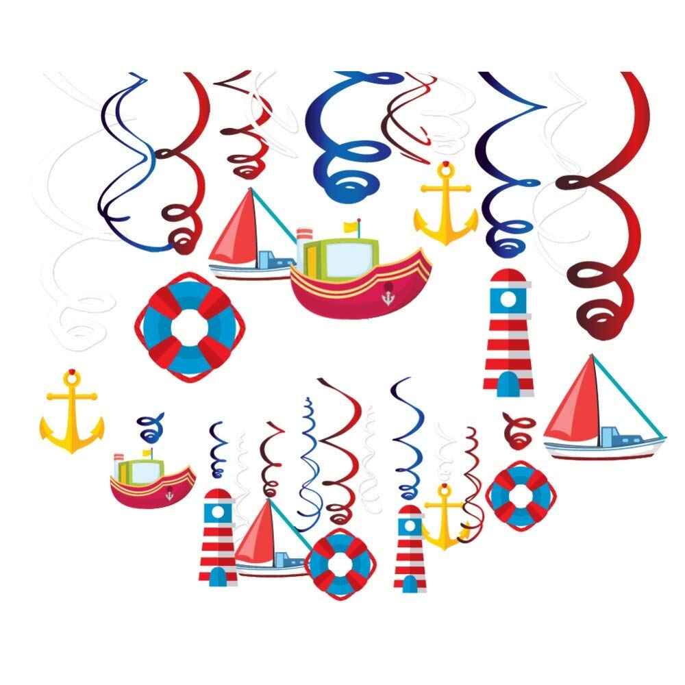 Photo 1 of KRISTIN PARADISE 30Ct Nautical Hanging Swirl Decorations, Ahoy Boy Birthday Ceiling Streamers, Baby Shower Theme, Sailor Party Supplies, Cruise Kids Favors, Anchor Sailboat Yacht 1st First Bday Decor