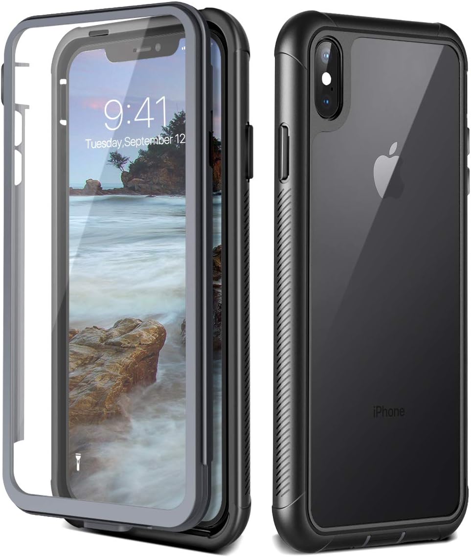 Prologfer iPhone XS Max Case 360 Degree Protection Built-in Screen Protector Cover Shockproof Dust-Proof Shell Fit Rugged Clear Bumper Defender Armor Case for iPhone XS Max