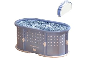 Genrenyen Portable Bath Tub No Installation, Foldable Bathtub for Adults, Separate Hot SPA Tub for Shower Stall, Non-Inflatable Ice Bath Tub, Family Soaking Bathtub (Blue, 37.4×21.6×21.6 inch)