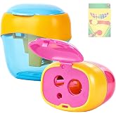 Pencil Sharpeners, Crayon Sharpener Compatible with Crayola 2 Packs | Double-Hole with Lid, Stainless Steel Blade, Compact and Lightweight, Durable and Simple to Use, Great for Daily Use