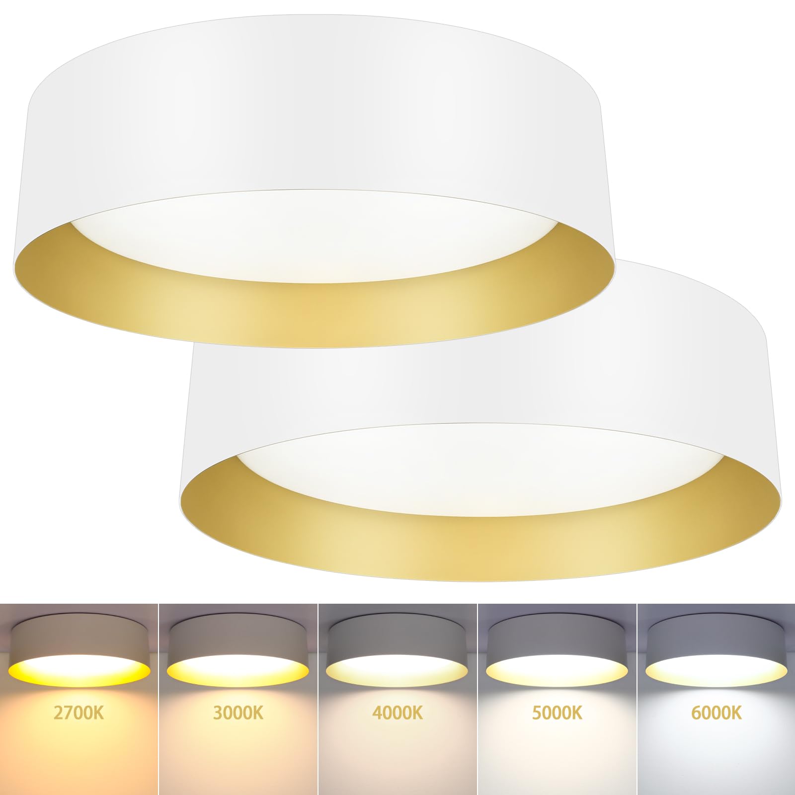 Photo 1 of Flush Mount Ceiling Lights, LED Ceiling Light Fixtures, 300W Equivalent 2600LM 5CCT Adjustable, Modern White and Gold Flush Mount Lights, Dimmable Ceiling Lamps for Bathroom Hallway Bedroom