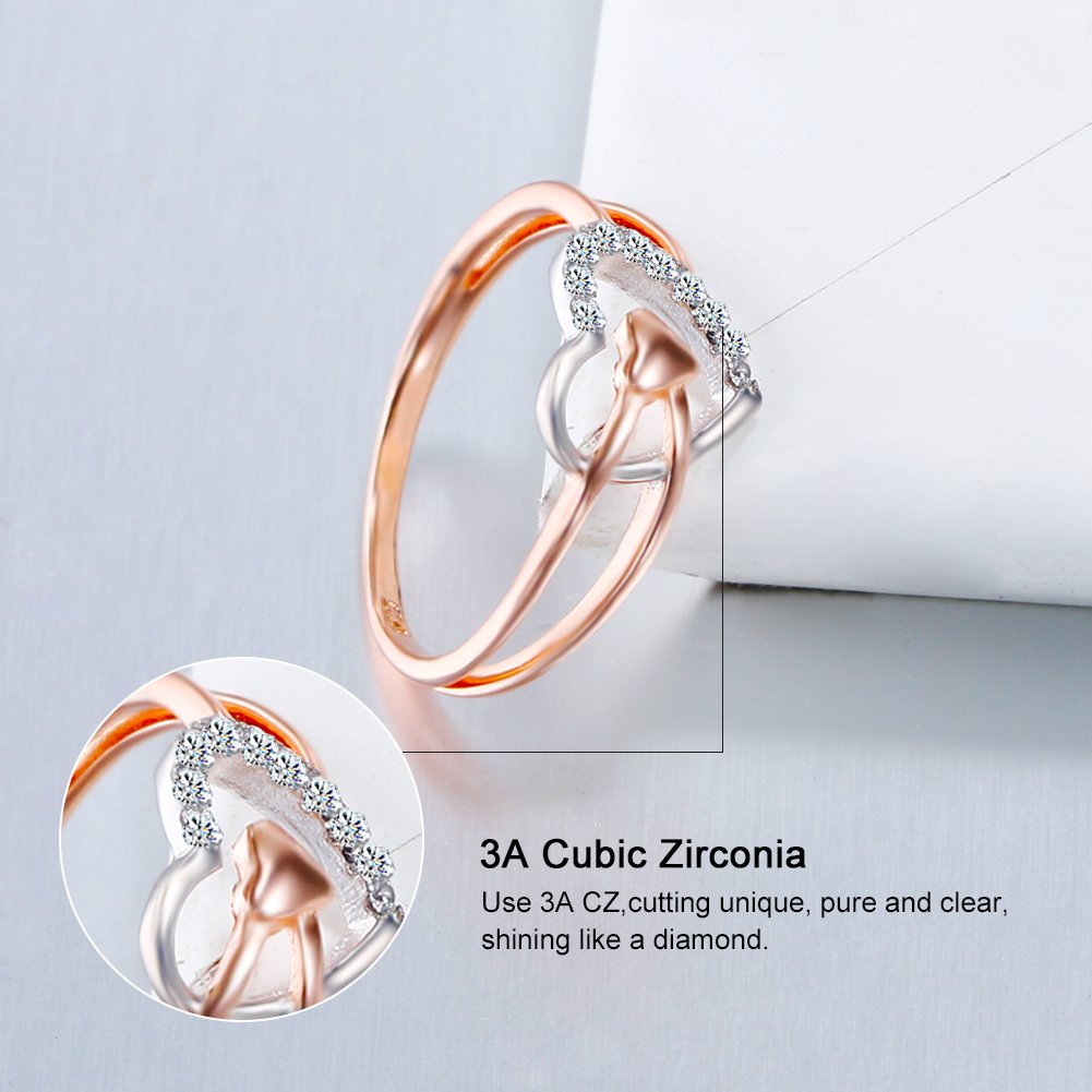 OUXi Sterling Silver Heart Band Statement Ring with Cubic Zirconia Jewelry for Women