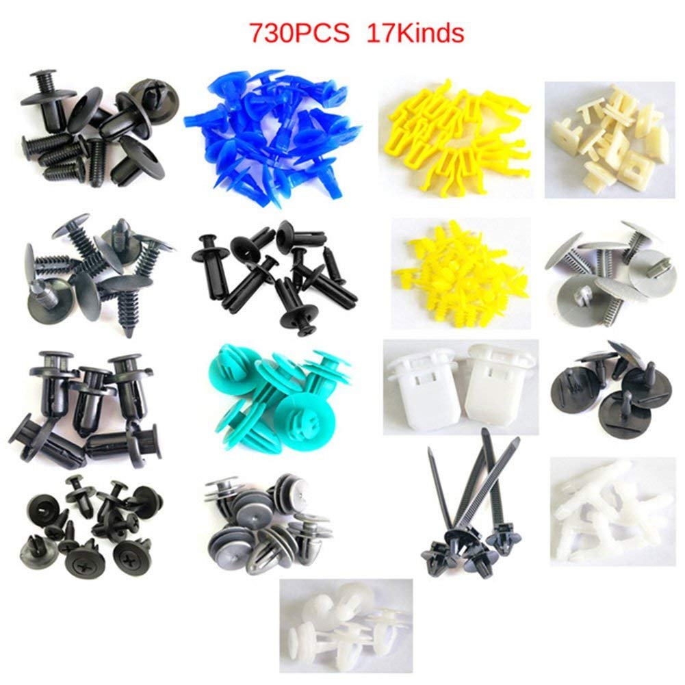 CNIKESIN Universal 730Pcs Auto Fastener Clips Door Trim Panel Clip 17 Kinds Mixed Bumper Clips Rivet Retainer Fender Fasteners for BMW TOYATA Volkswagen ECT