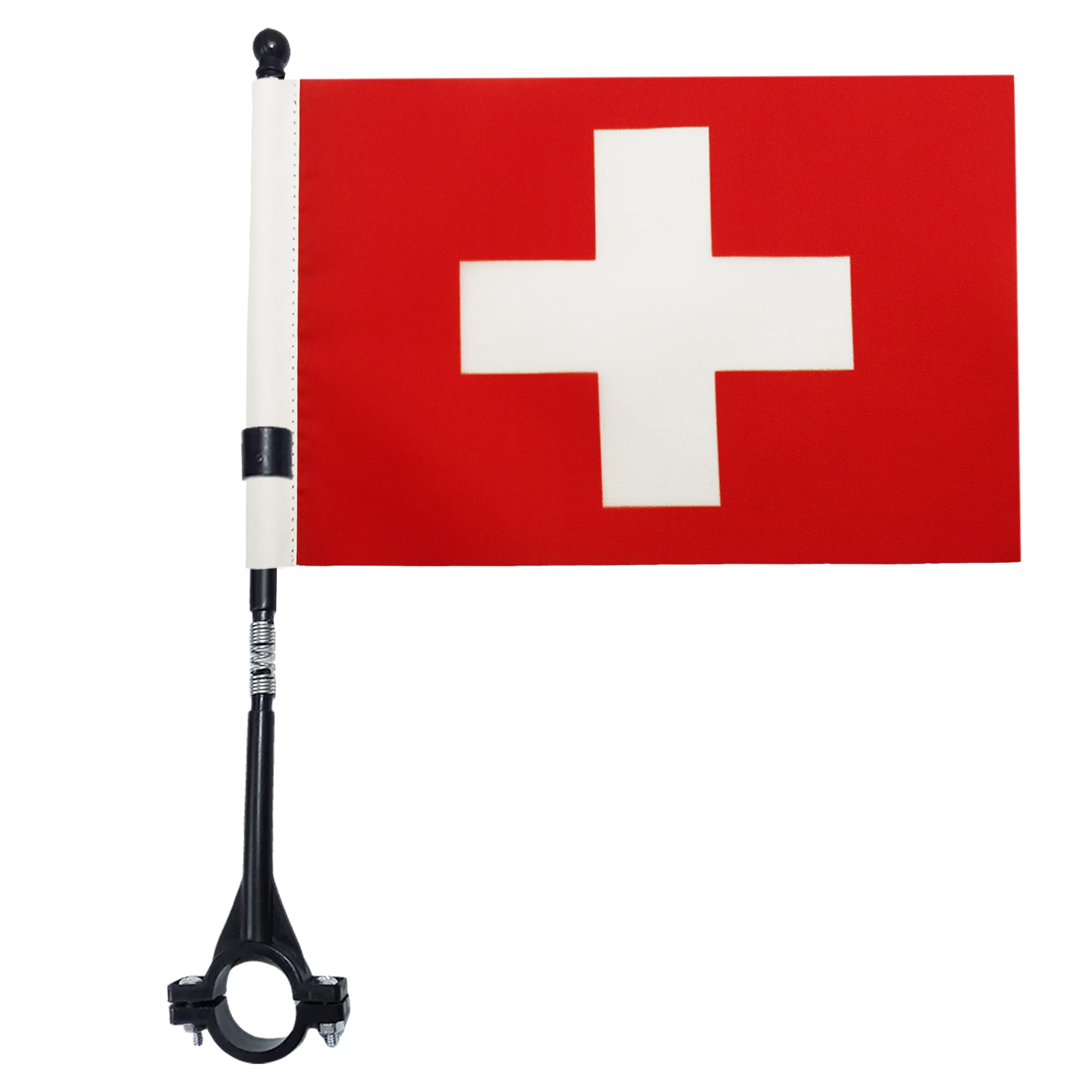 AZ FLAG - Switzerland Bike Flag 4'' x 6'' - Swiss Bicycle Flag 100% Polyester 21 x 14 cm - Mini Banner with 12'' Black Plastic Pole