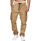THWEI Cargo Pants for Men Casual Cotton Drawstring Lightweight Relaxed Fit Work Pants Multi Pockets
