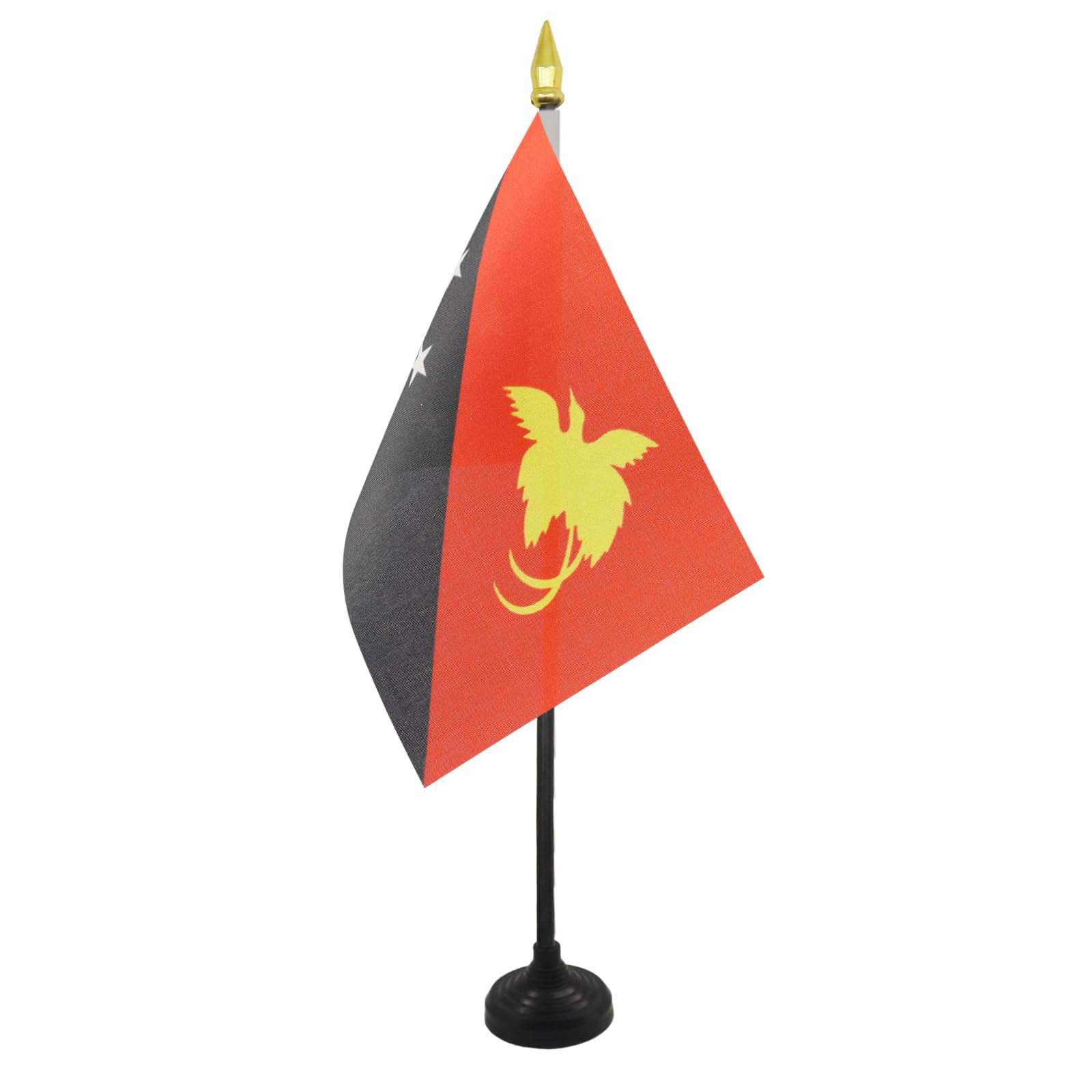 AZ FLAG - Papua New Guinea Table Flag 4'' x 6'' - Papuan Mini Desk Flag 100% Polyester 15 x 10 cm - Office Mini Banner with 10'' Pole - Golden Spear