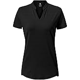 BGOWATU Women’s Golf Polo Shirts Short Sleeve V-Neck Collarless Tennis T-Shirt Quick Dry Lightweight Tops