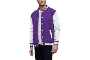 COOFANDY Mens Fashion Varsity Jackets Leather Sleeve Slim Fit College Baseball Letterman Bomber Coat