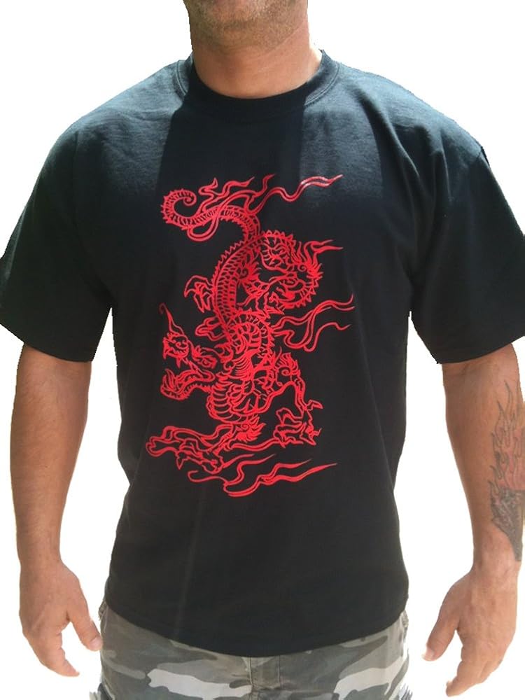 black shirt with red dragon