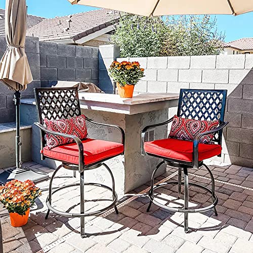 PHI VILLA Outdoor Swivel Bar Stools Set of 4, 27.5" Bar Height Patio