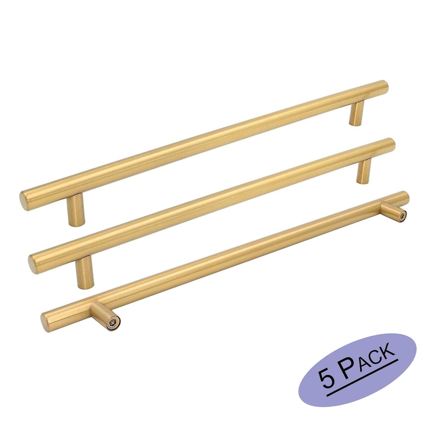 Goldenwarm 5pcs Brushed Brass Cabinet Cupboard Drawer Door Handle Pull Knob for Furniture Kitchen Hardware 10in Hole Center 12-4/5in Overall Length