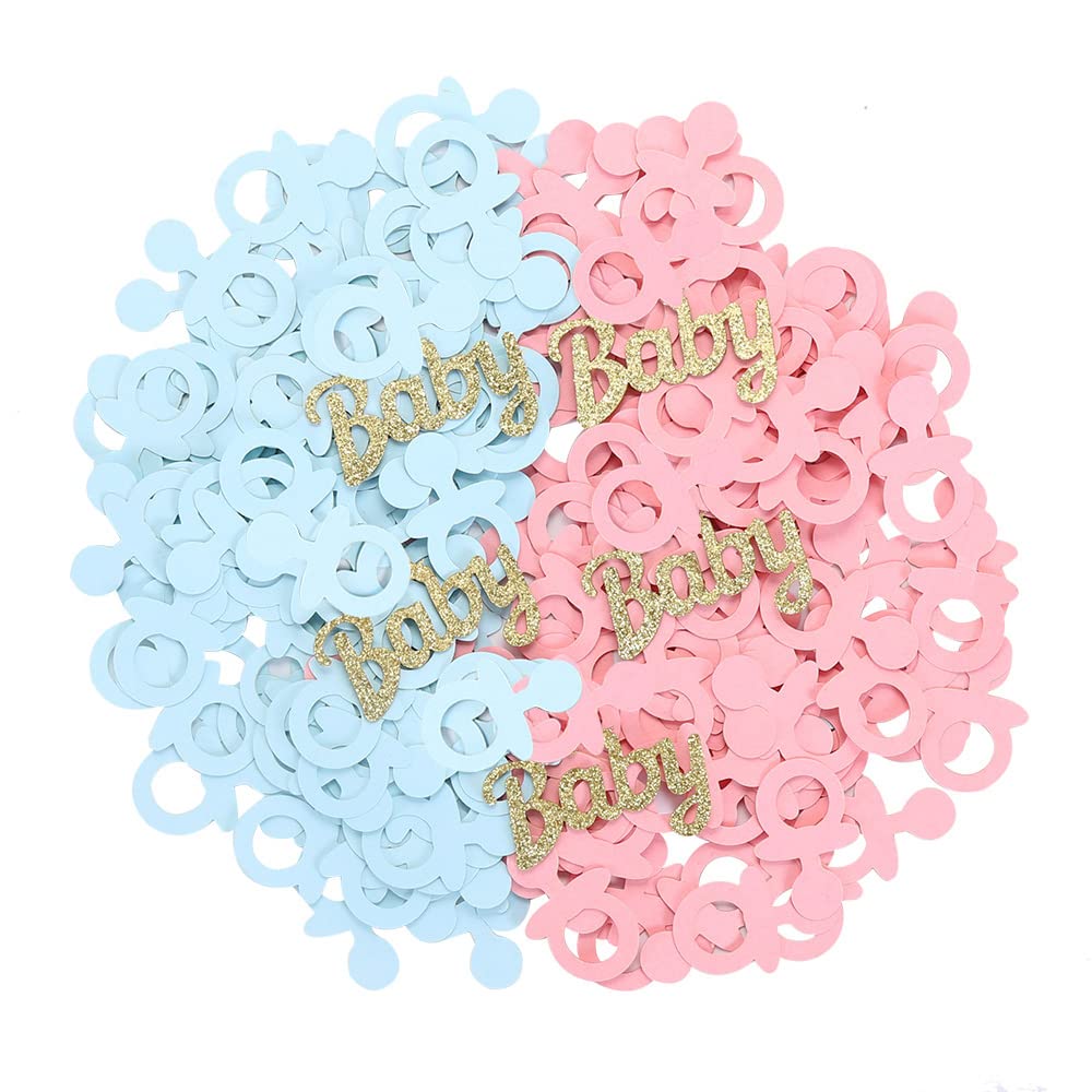 220 Pcs Baby Pacifier Confetti Glitter Baby Gender Reveal Pink Blue Pacifier Table Confetti for Baby Shower Gender Reveal Party Decorations by Topfunyy