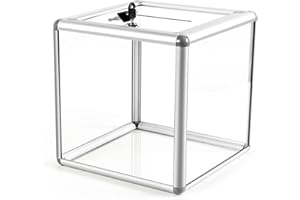 Craflakow Large Donation Box with Lock, Acrylic Ballot Box with Slot 10 x 10 x 10 Inch, Suggestion Box with Lock Cash Storage Container for Fundraising Voting Charity Contest Tip