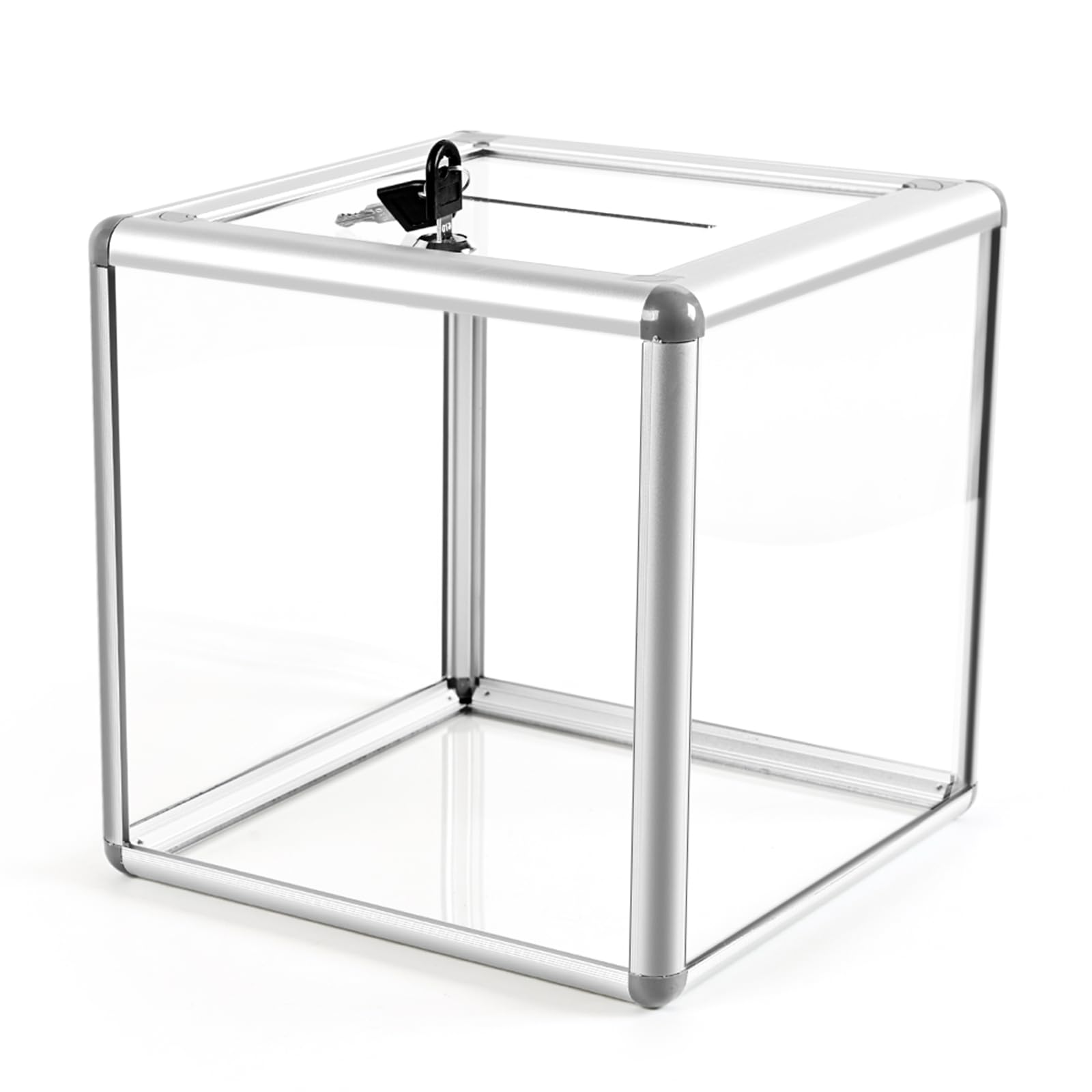 Photo 1 of Extra Large Donation Box for Fundraising, Acrylic Ballot Box with Slot 11.41 x 11.41 x 11.41 Inch, Raffle Ticket Box with Lock Cash Storage Container for Voting Charity Contest Tip