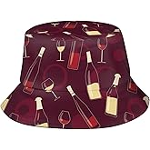 Glasses and Wine Bottles Bucket Hat Fisherman Hat Beach Travel Sun Hat Outdoor Cap for Adults Men Women