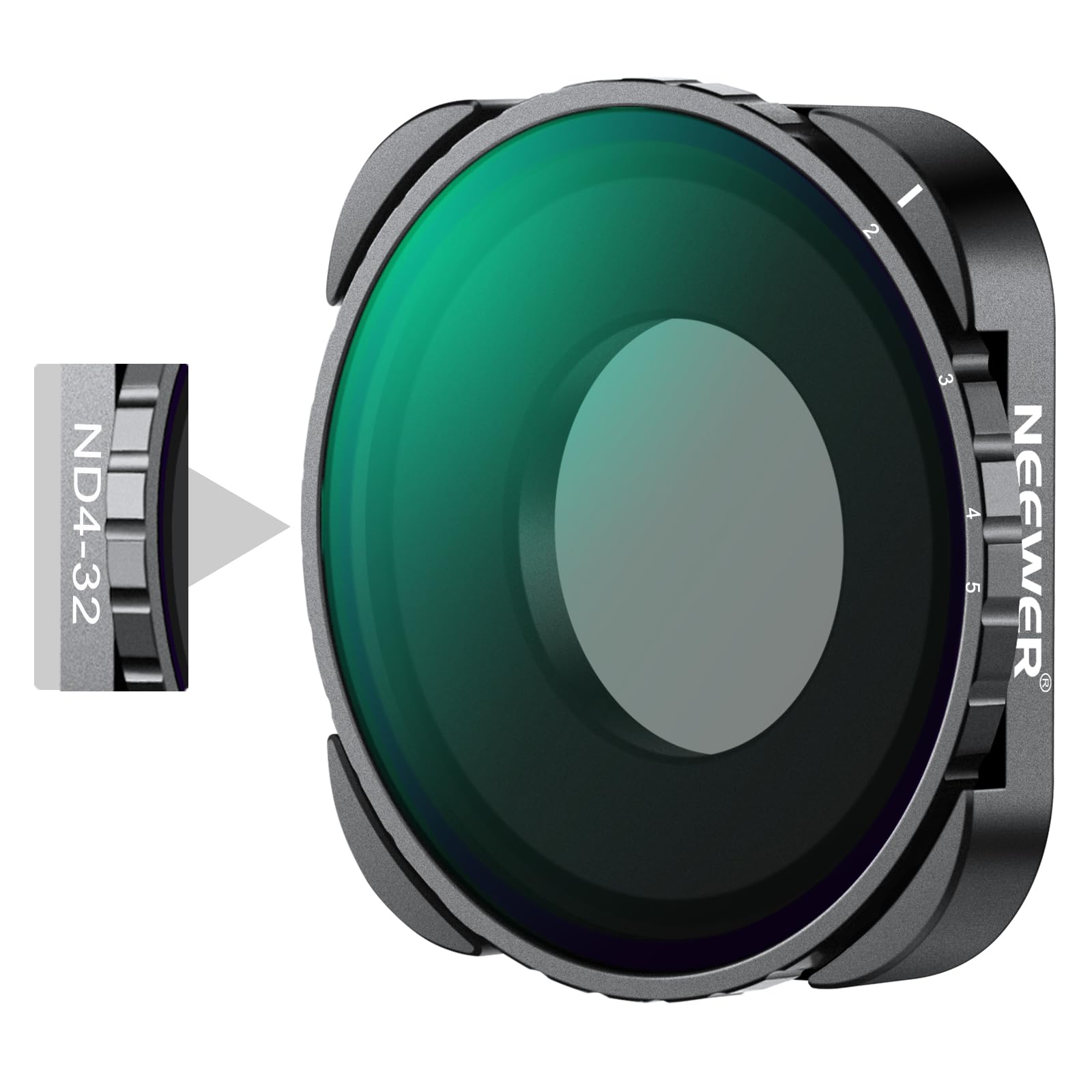 Neewer Variable ND4-ND32 Filter Compatible with GoPro 9 10 11 12, 2-5 Stops Variable ND Filter with HD Multicoated HD Optical Glass & Slim Frame, No X Pattern