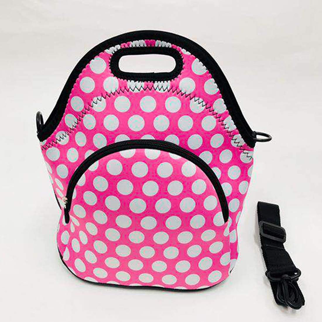 Neoprene Lunch Bag Small Tote Bag for Women, Washable Lunch Organizer 5 mm Extra Thick Reusable Insulated Thermal Lunch Container Zipper Closure with Shoulder Strap Outdoor Travel Picnic, Polka-dots