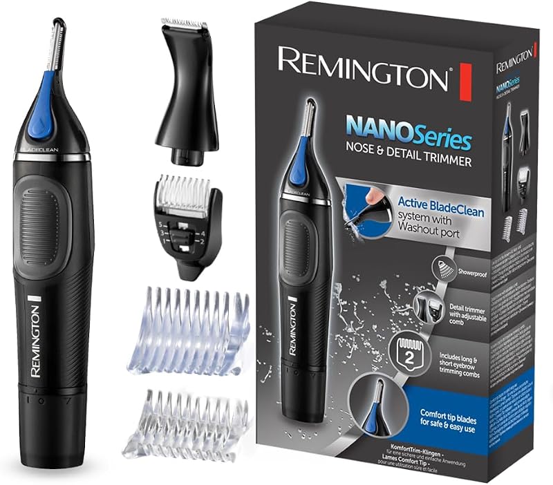 Cortapelos Nariz y Orejas Nano Series, Recortador Pelos Nariz, Orejas, Cejas y Vello Facial, Recortador Vertical, 2 Peines, Cortador Precisión con Peine Ajustable, Resistente Agua - NE3870