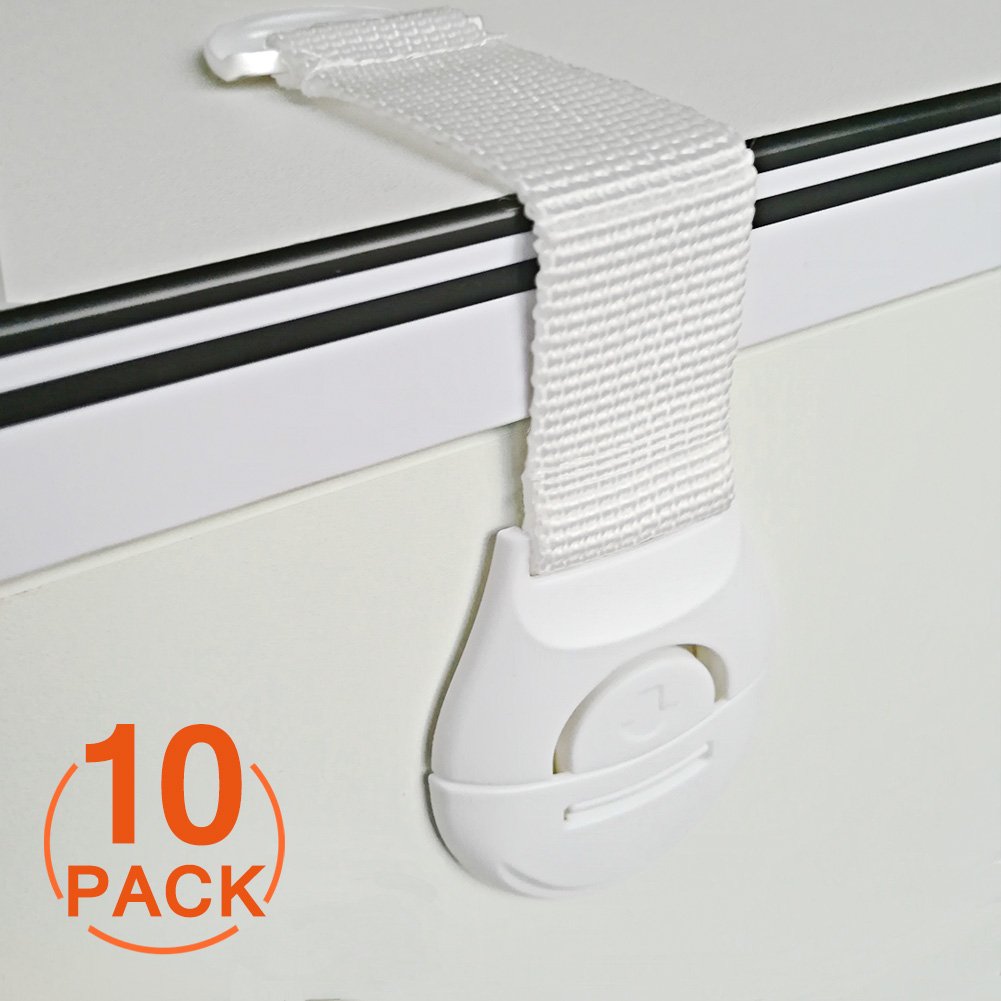 [10 Pack] Cupboard Child Strap Locks, Canwn Child Drawer Safety Locks Strong Adhesive Baby Door