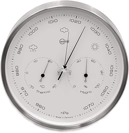 Barigo 350mw Steel Wetterstation Baro Thermo Hygro Marine Mounting Edelstahl Geburstet Silber B X H 160 Mm X 50 Mm Amazon De Garten