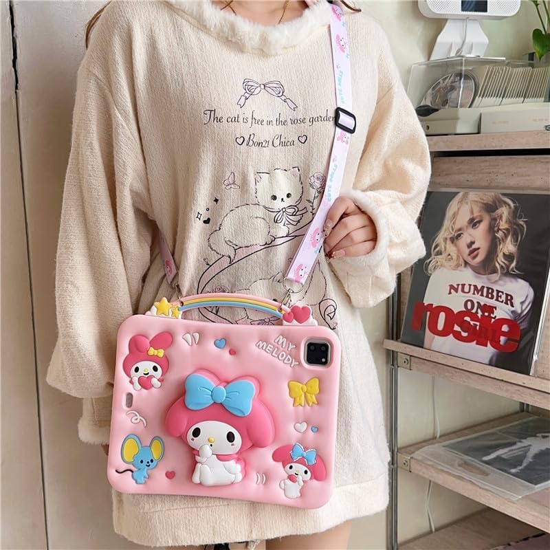 Kids Case for iPad (A16) 11th/10th Generation (2025/2022), Cartoon Thickened Silicone Full-Coverage Shock-Absorbing, Adjustable Stand, Handle, Pen Holderand and Lanyard (Pink, iPad (A16) 11th/10th)
