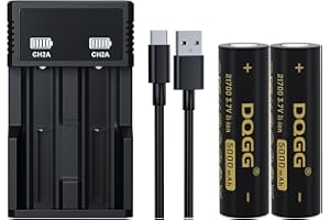 BENKIA 21700 Rechargeable Battery 3.7V 5000mAh Large Capacity Flat Top for Led Flashlight Headlamp（2 Pack,21700 Battery+Charger