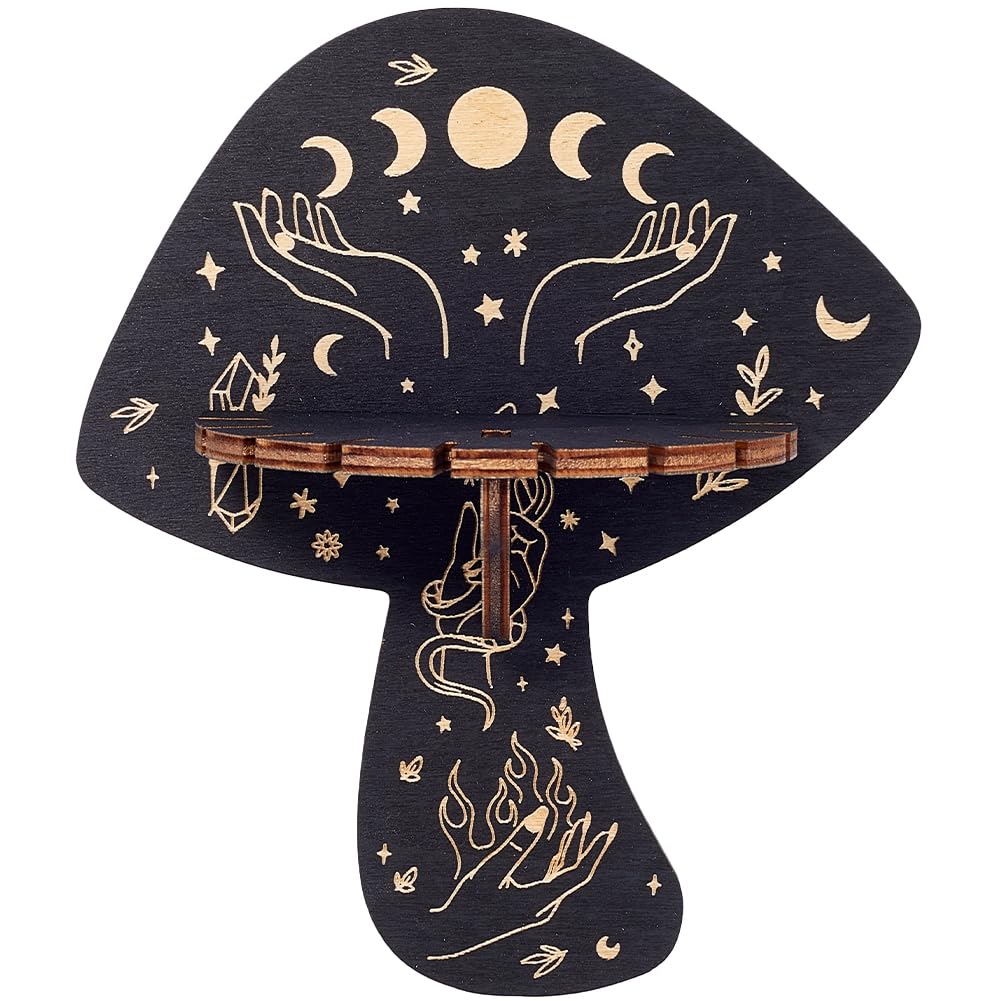 CREATCABIN Crystal Shelf Display Wall Crystal Shelf Mushroom Hand Floating Shelves Wood Dowsing Pendulum Holder Stand Rustic Witch Stuff Storage for Hanging Rock Essential Oil Spiritual 6.96x5.91Inch