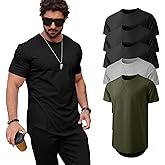 Mancozy Mens 5 Pack T Shirt Short Sleeve Crew Neck Soft Fitted Tees Pro Club Shirts Large