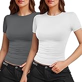 YOGINGO Womens Basic Short Sleeve Crew Neck T Shirt Slim Fit Tees 2024 Fall Y2k Going Out Crop Tops Fittd Tight Shirts
