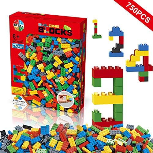 Building Blocks 750 Pieces Set, Building Bricks Creative DIY Interlocking Toy Set Random Colors Mixed Shape ABS Puzzle Construction Toys Set for Kids and Toddlers Age 6+(750 PCS)