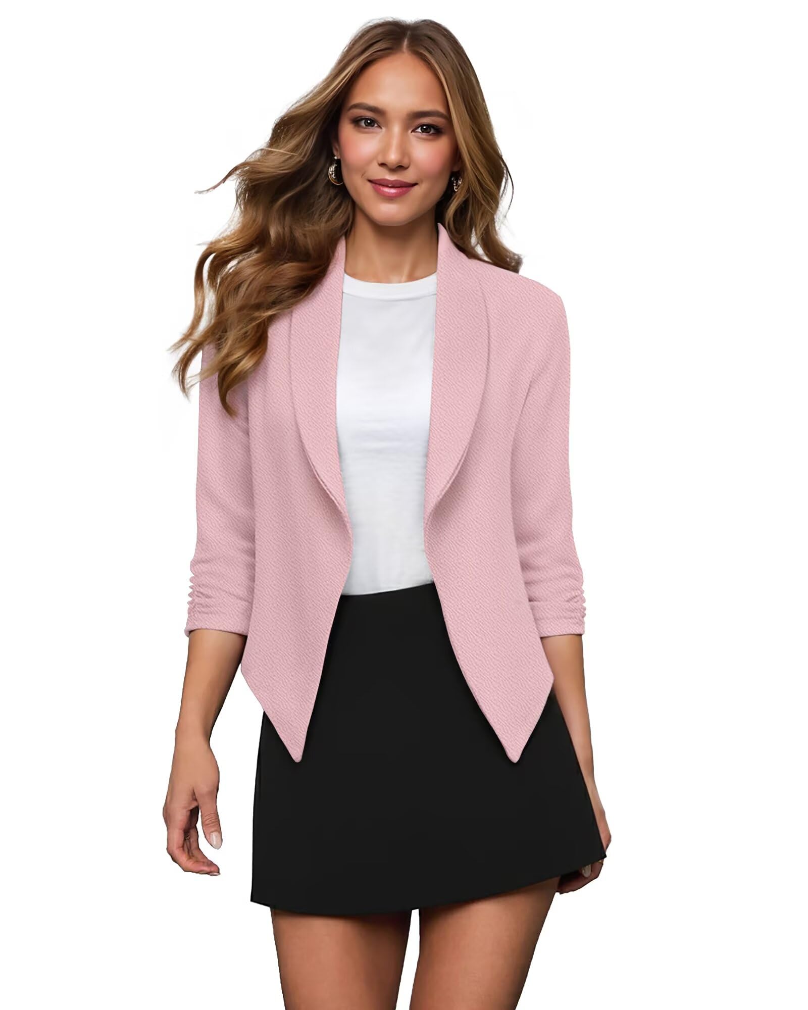 Photo 1 of & Company Lightweight Open Front Cardigan Classic Ruched Sleeve Work Office Blazer Suit Jackets JK1133X Peach 1X