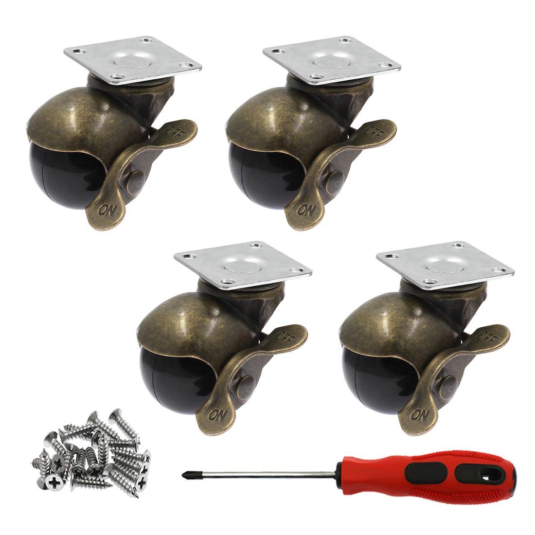 Photo 1 of Luomorgo 1.5 inch Vintage Ball Caster Wheels with Brake 360 Degree Antique Top Plate Casters for Furniture Bench Cabinets Wheelchairs, 176 lbs Total Capacity Caster for Set of 4