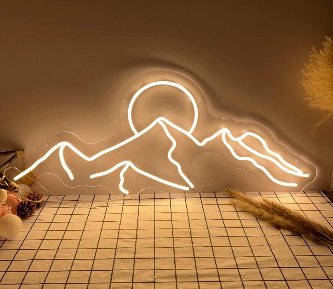 Ulalaza LED Decorative Lights USB Interface Mountains Sunrise Sunset Led Neon Signs Home Decoration Wall Art Christmas Brightness Adjustable 34X17cm — image 1
