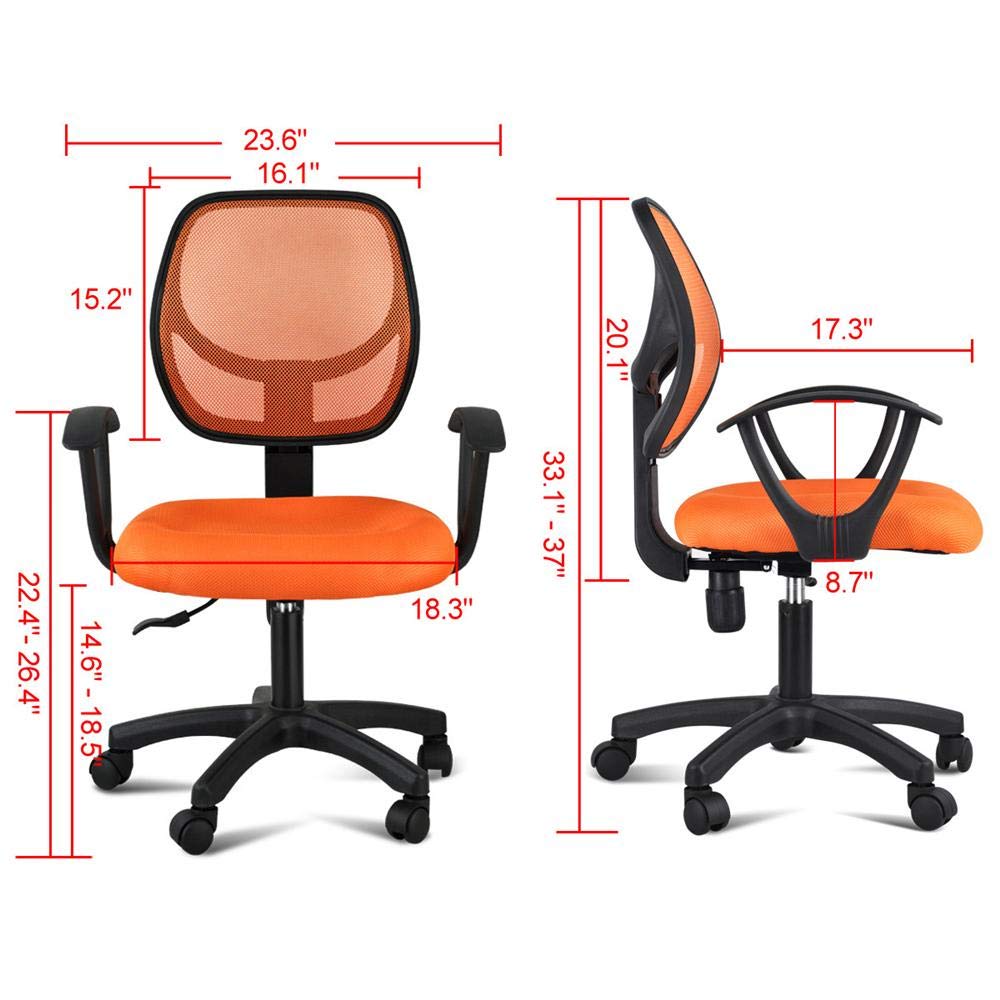 Topeakmart Adjustable Swivel Computer Desk Chair with Arms Seating Back Rest Fabric Mesh (Orange)