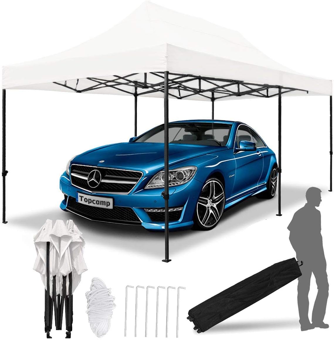 TopCamp Pop-up Canopy 10'x20' Ez Commercial Heavy Duty Instant Tent Outdoor Waterproof Party Shelter Pop-up Canopies with Wheeled Carry Bag (White 10x20 ft)