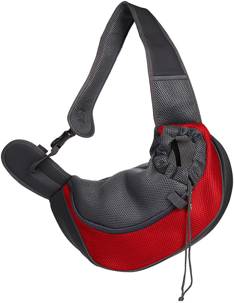 Qchengsan Pet Sling Carrier,Dog Cat Sling Bag Shoulder Carry Bag Dog Pets Travel Carrier Bag Hand Free Pet Travel Shoulder Bags (S, Red)