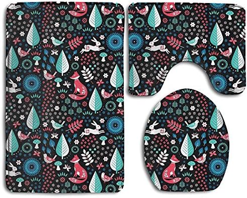 Forest Fox Rabbit Bath Rug Set 3-Piece Soft Non Slip Bathroom Rug U-shaped Toilet Floor Perfect Combination Of Luxury And Comfort