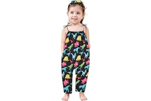 Lindanina Toddler Baby Girls Romper Sleeveless Jumpsuit Summer Clothes Adjustable Tie-Up Strap with Pocket Headband 1-5T