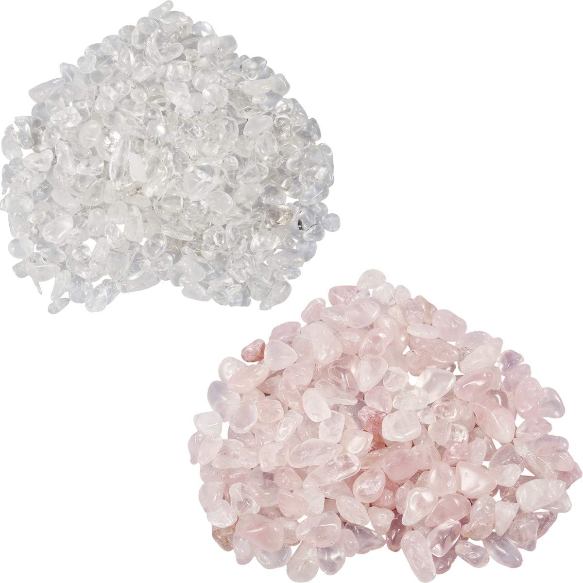 SUNYIK Rock Crystal/Rose Crystal Chips Stone Crushed Healing Crystal Quartz Rocks Reiki Decoration Irregular Shaped, 0.1"-0.5", 0.5lb, Pack of 2