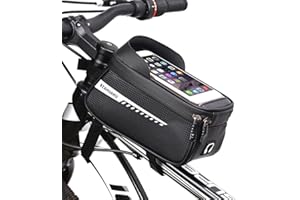 Bike/Bicycle Phone Holder Bag, Bicycle Front Frame Bag, Waterproof Tube Bag, Bike Accessories, Cycling Pouch with TPU Touch-S