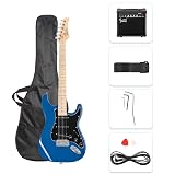 GLARRY Full Size Electric Guitar for Music Lover Beginner with 20W Amp and Accessories Pack Guitar Bag (BLUE, 39" Right Handed)