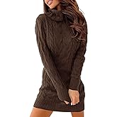 Langwyqu Womens Cable Knit Sweater Dress Sexy Long Sleeve Bodycon Turtleneck Mini Fall Sweaters Dresses