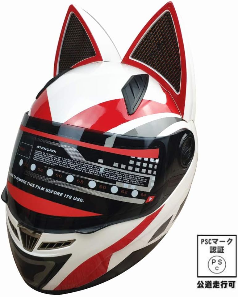 Amazon.co.jp： 猫耳ヘルメット 角ヘルメット NITRINOSヘルメット フルフェイスヘルメット 猫耳 バイク用 バイクヘルメット 四季 男女兼用 乗車用PSC/DOT規格品