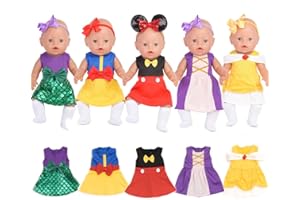 Sweet Dolly Baby Doll Accessories, 5 Doll Clothes, Mermaid Princess Dresses Outfits for 15 Inch to 18 Inch Dolls, 15 Inch Baby Dolls, 10PCs in Total Doll Clothes and Accessories