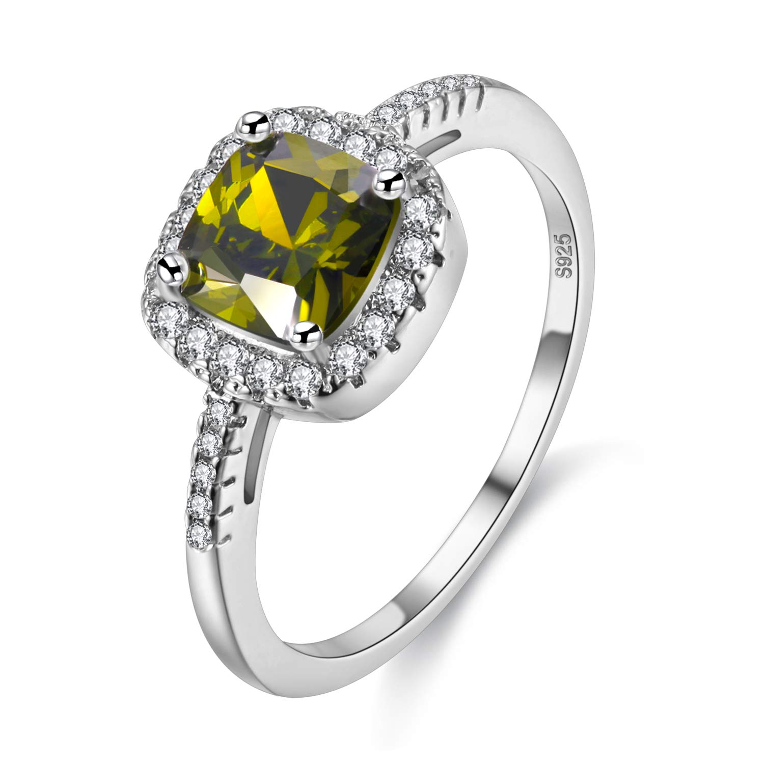Uloveido Simulated Green Peridot Solitaire Birthday Ring for Women, Square Halo Ring, August Birthstone Ring for Mom (Green, Size O) Y3100